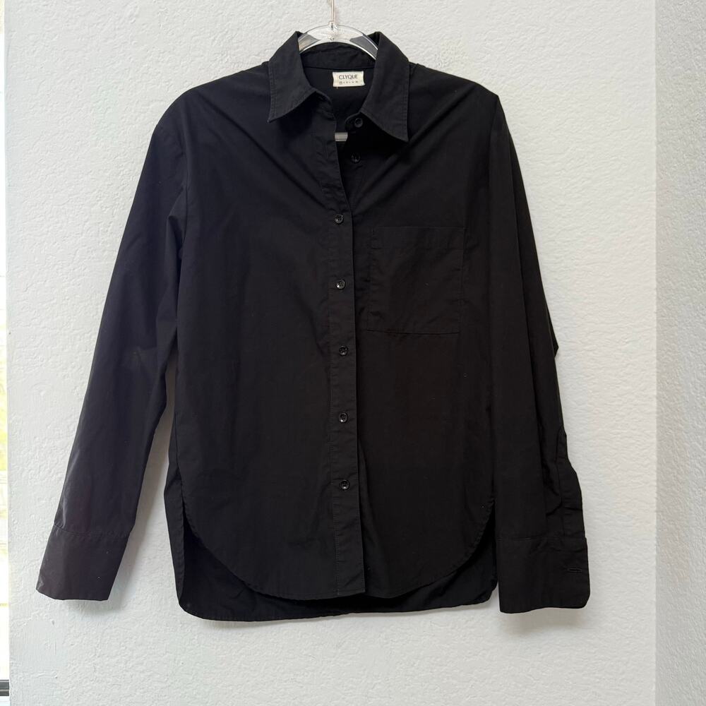 Clyque Cotton Collared Long Sleeve Button Up Shirt Black Size XS